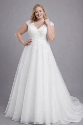HBH Brautmode I Einzelstück Brautkleid A-Linie mit Stickereien Organza Gr.:48,54 - Bild 1 von 3