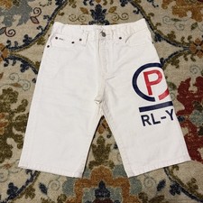 Polo Ralph Lauren RL YC White Denim Shorts Boys Size Large 14-16 Yacht Graphic