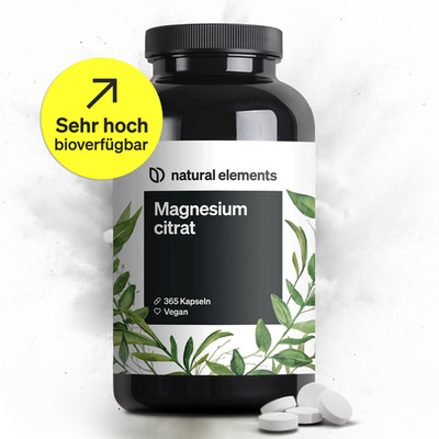 natural elements Premium Magnesiumcitrat   365 Kapseln   360mg Magnesium/Tag