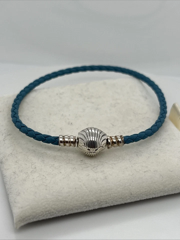 Auténtico Pandora Momentos Cierre de Concha Marina Turquesas Pulsera de Cuero Trenzado Foto 2 de 2