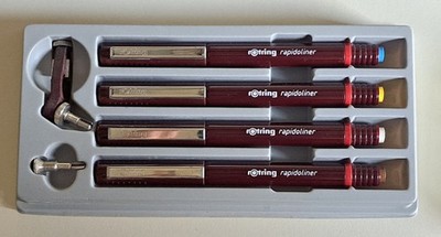 Vintage rOtring Rapidoliner Drafting Pens 6-Pc Set 0.25 0.35 0.50 0.70 ''AS IS''