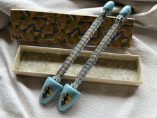 Antique NIB Original Box Shoe Stretchers Blue Art Deco Woman Fan Silhouette