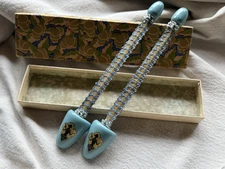 Antique NIB Original Box Shoe Stretchers Blue Art Deco Woman Fan Silhouette