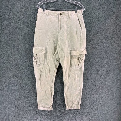 Nicole Miller Cargo Pants Womens M Beige Linen Lyocell Blend Utility Casual
