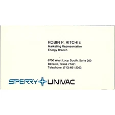 Robin P Ritchie Sperry Univac Bellaire TX Vintage Business Card SD9-B2