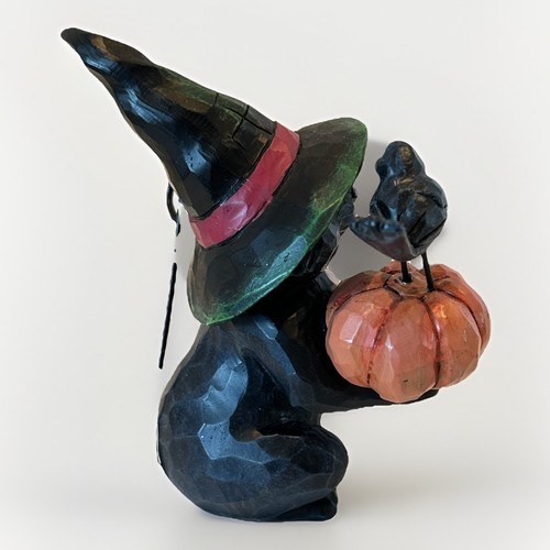 Jim Shore Black Cat W Raven Pumpkin Broom Witch Hat Figurine Halloween 6001551 - Picture 3 of 5
