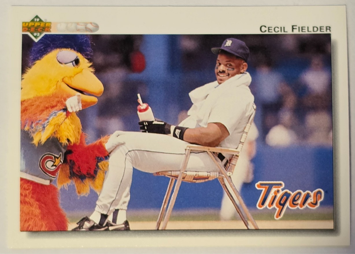 1992 Upper Deck - Cecil Fielder #255 Sitting with the San Diego Chicken