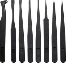 8Pcs Precision Plastic Tweezers, 4.5-4.8 Inch Anti-Static Tweezers Set with C...
