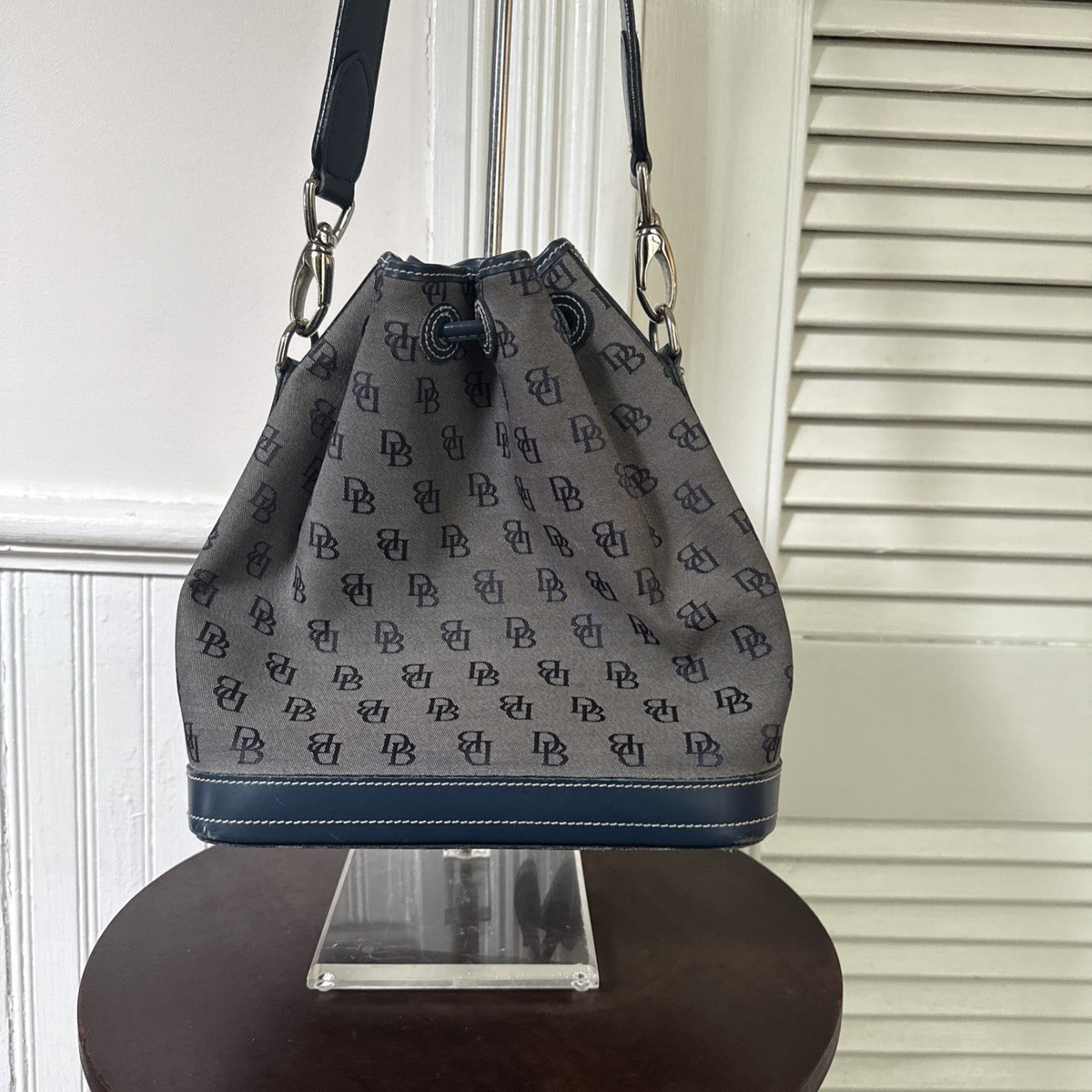 Vintage Dooney & Bourne Drawstring Bag| L905 | Navy Logo Fabric