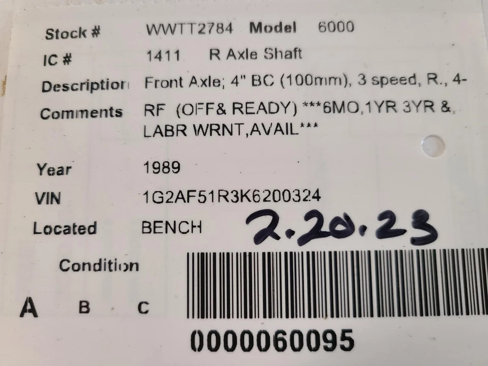 Eje de transmisión delantero derecho usado se adapta a: Pontiac 6000 1989 eje trasero derecho trasero Foto 4 de 4