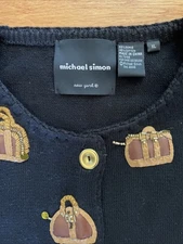 Vintage Michael Simon Cardigan Sweater Art to Wear Metallic Gold Handbags XL