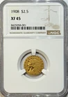 1908 $2.5 Gold Indian – NGC XF45 – First-Year Incuse Pre-33 U.S. Gold Heater