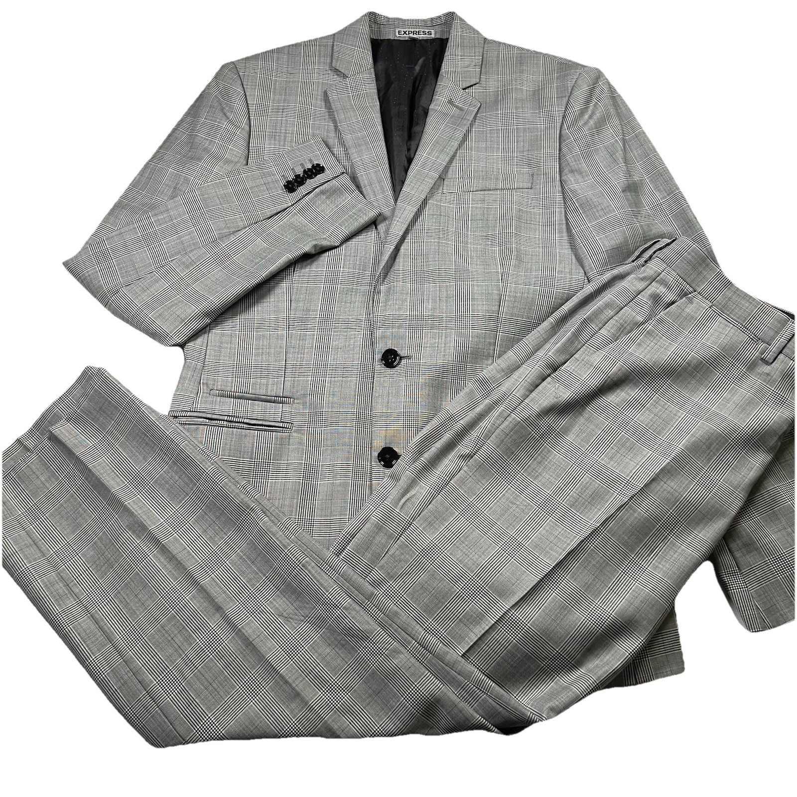 Express Photographer Fitted Suit Men’s 38R Black White Glen Plaid Single Vent