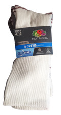 6 Pairs Fruit of the Loom Cushioned Crew Socks White Men's Shoe Size 6-12 NEW