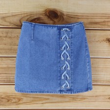 PacSun Mini Denim Skirt Womens Size 25 Blue 100 Cotton Lace Up Accent