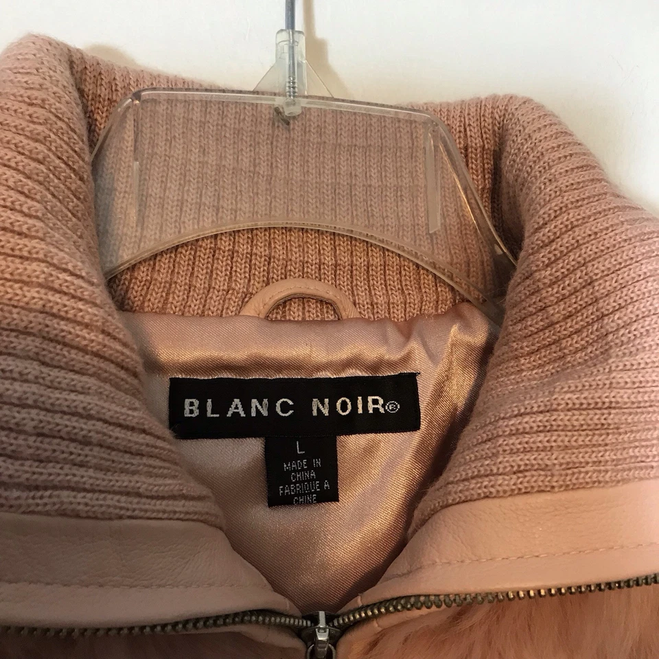 Vintage Rabbit Fur Y2K Blush Pink Leather Trim Ribbed Knit Full Zip Jacket Large - Image 4 of 4