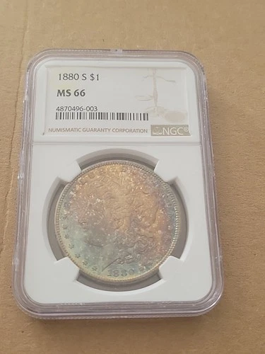 1880-S $1  Morgan Colorful Toning NGC MS66