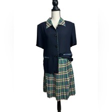 Vintage skirt and button up shirt set pleated plaid