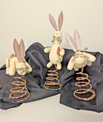 Three Rabbits on springs! Adorable Figurines all year! Painted wood bunnies!