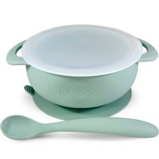 3pcs Silicone Packable Bowl Spoon Set - Sage: Solid Pattern, Baby Feeding Set