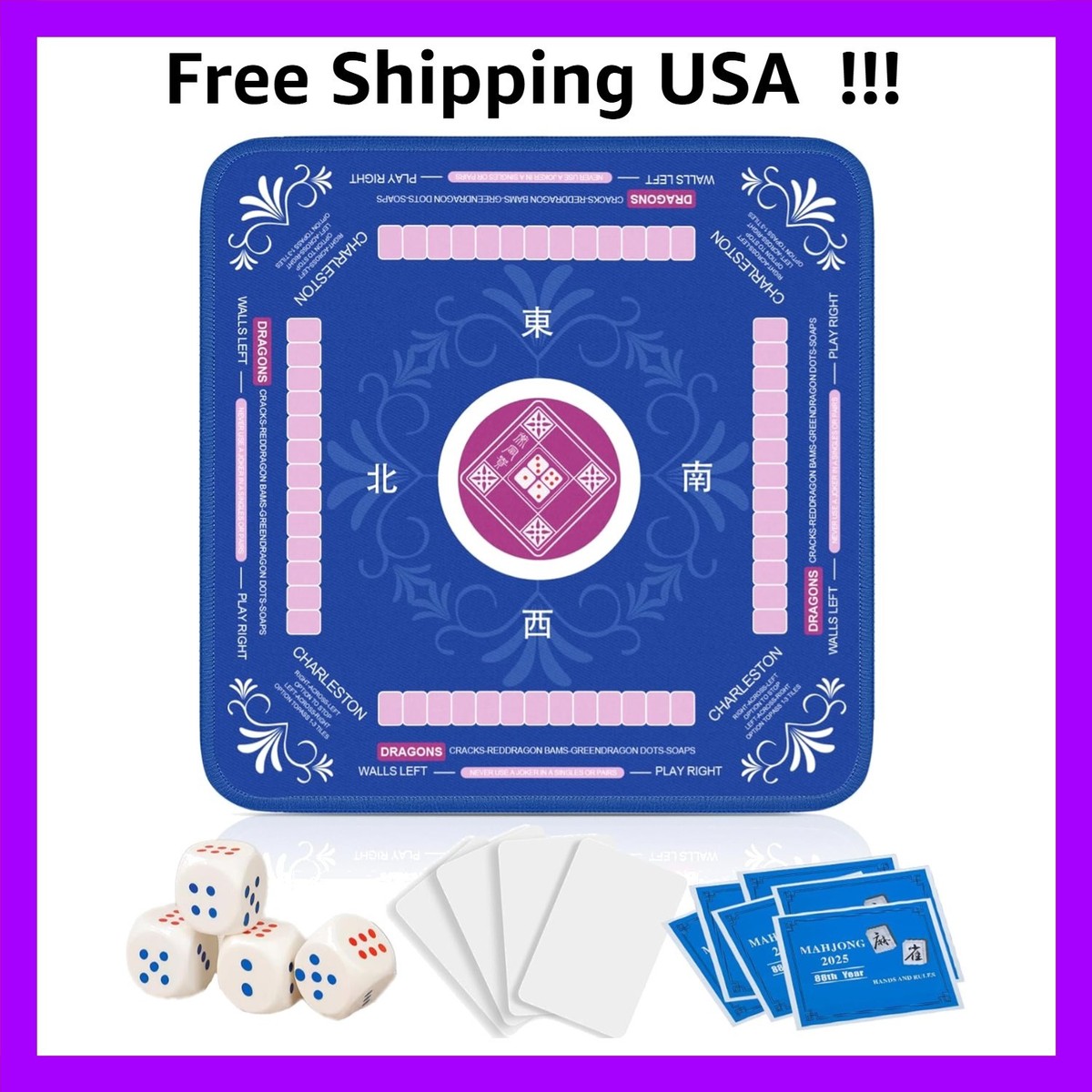 Mahjong Mat with Rules for Table with 6 Mahjong Playing