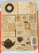 Vintage Lot of 24 Mixed Theme Stampin' Up Wood Mounted rubber stamps Crafting