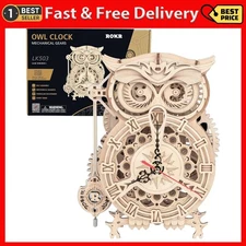 ROKR 3D Wooden Puzzle for Adults Owl Clock Model Kit Desk Clock Home Decor Uniqu