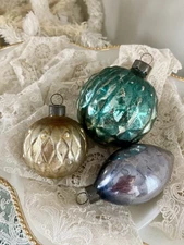 LOT OF 3 Vtg CORNING GLASS WORKS Ornaments USofA PreWW2 PYRAMID DIAMOND TEARDROP