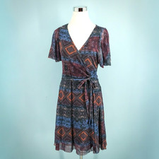 Weston Anthropologie Size Medium M Southwest Print Faux Wrap Tie Mesh Dress