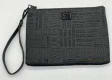 Steve Madden Black Embossed Logo Large Wristlet Clutch Bag
