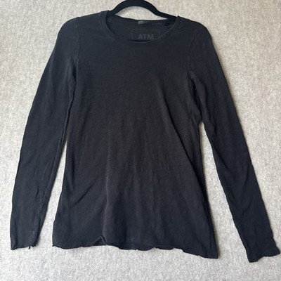 ATM Anthony Thomas Melillo Slub Jersey Tee Womens XS Black  LS Destroyed Cotton