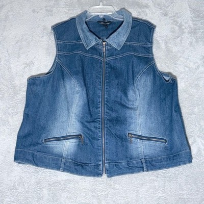 Baccini Denim Jean Vest Womens Plus 3X Blue Zip Front Moto Med Wash Pockets
