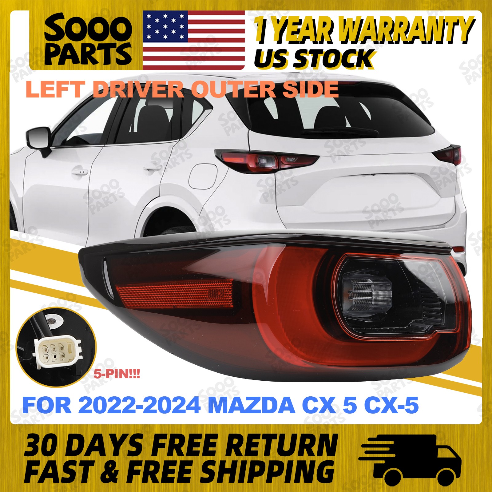 Rear Left Driver Outer Side LED Tail Light Lamp For 2022-2024 Mazda CX5 CX-5