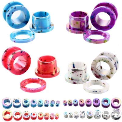 Pair Acrylic Dot Pattern Ear Plug Lobe Gauge Screw Fit Tunnel Multi Size Earring