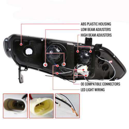 4 Dr Sedan For Honda Civic 06-11 FA Projector Halo DRL Black Housing Headlights - Foto 2 di 4