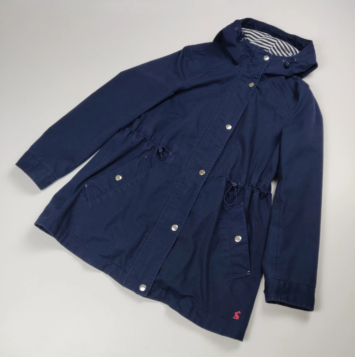 Joules Shoreside Waterproof Rain Coat Mid Length Navy Striped