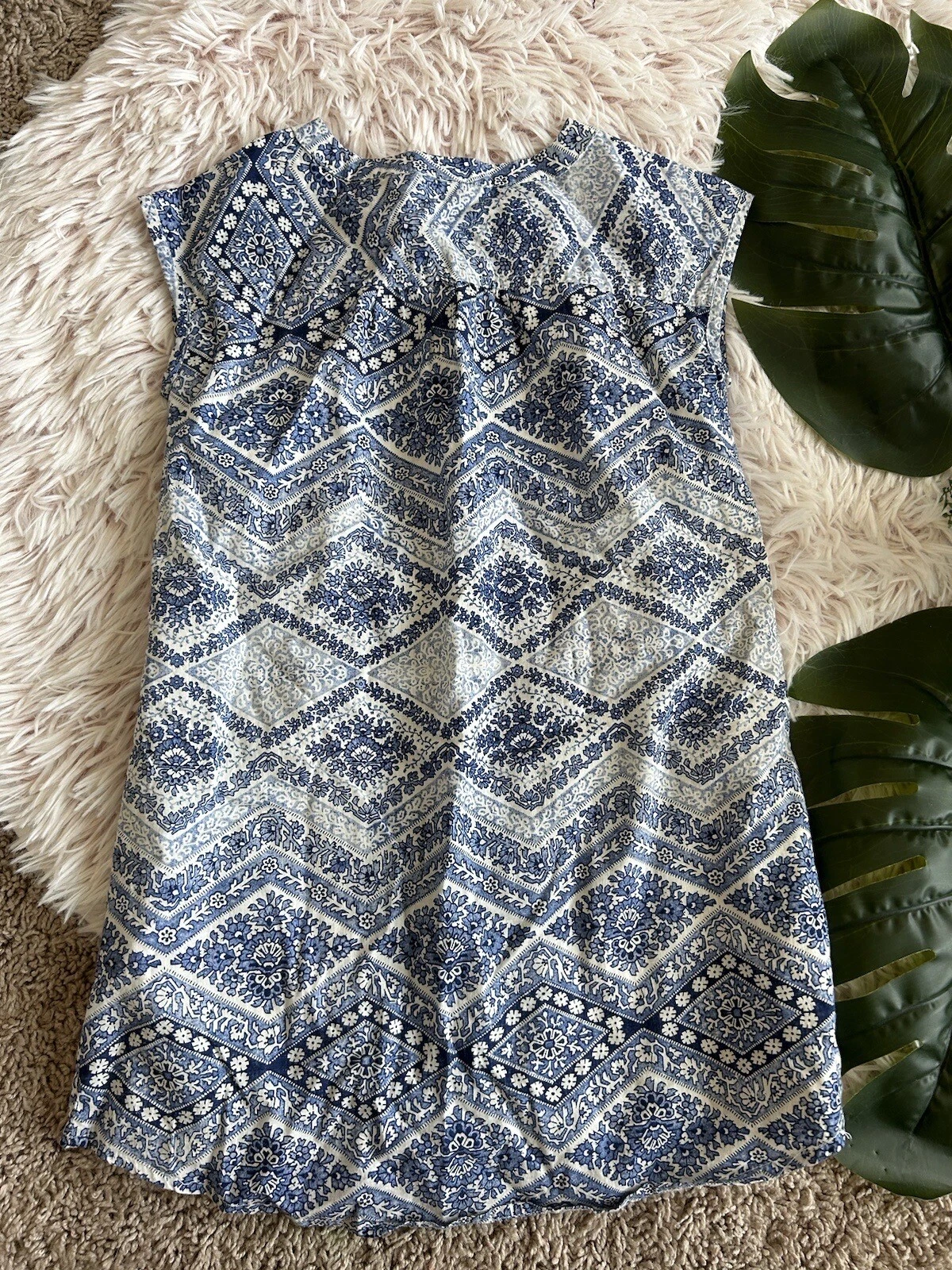 OFF WHITE Abito Chevron Gaps Bambini Blu Off Bianco Floreale Paisley 100% Cotone Bottone XS 4