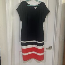 NWT DRESSBARN ladies blue red white knee length dress with belt size 18