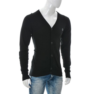Bench Men V Neck Button Front Cardigan Knitted Long Sleeve Black