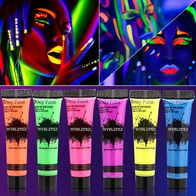6 Pcs Glow in Dark Face Body Paint,Black Light Glow Makeup Set Neon Fluoresce...