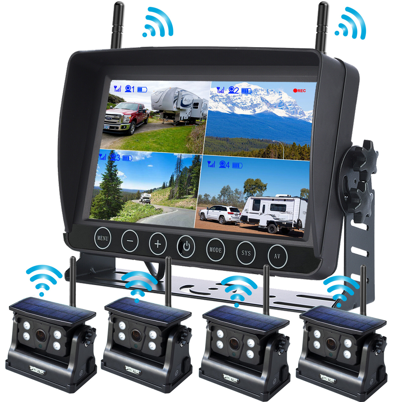 Solar Magnetic Wireless RV Backup Camera 1080P DVR 7