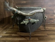 Huge Mid Century Native American Zuni Turquoise Fetish Pot By Edna Leki  (d.)