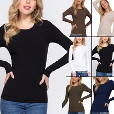 Active Basic 13650 JUNIOR Crew Neck Rayon Fitted 2X2 Rib Knit Long Sleeve Top