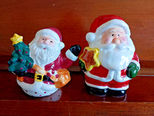 Pair of Cute Santa Clauses Salt Pepper Shakers Figurines Cookie Tree Presents