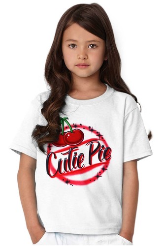 Cute Airbrushed Cherries Cutie Pie Sparkle Girls Youth Crewneck T Shirts Tees - Picture 5 of 7