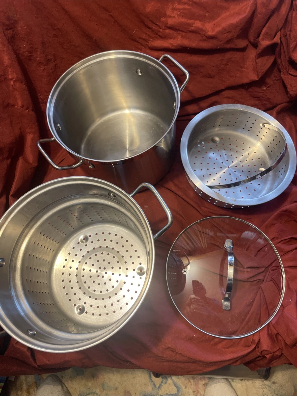 Philippe Richard Stainless Steel 10” Double Boiler W/ Steamer Basket & Glass Lid