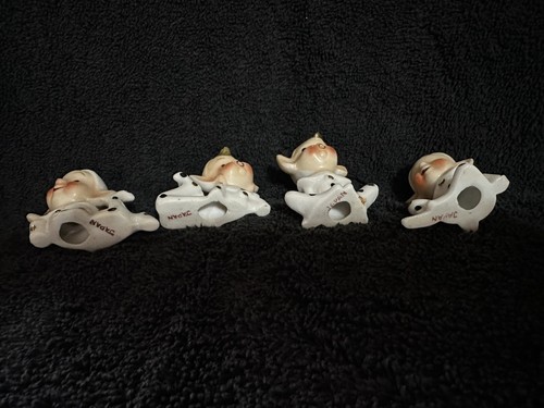 Set Of 4 Vintage 1950s Elf Pixie White Polka Dots Japan - Picture 6 of 6