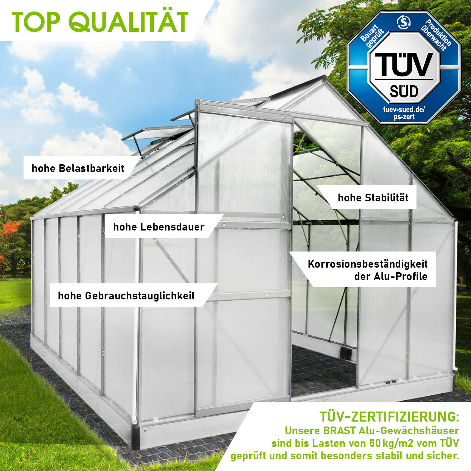 Gewächshaus Aluminium mit Fundament Alu Treibhaus Glashaus Tomatenhaus