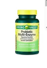 Spring Valley Multi-Enzyme Probiotic Tablets - 200 Count. Exp:04/2026