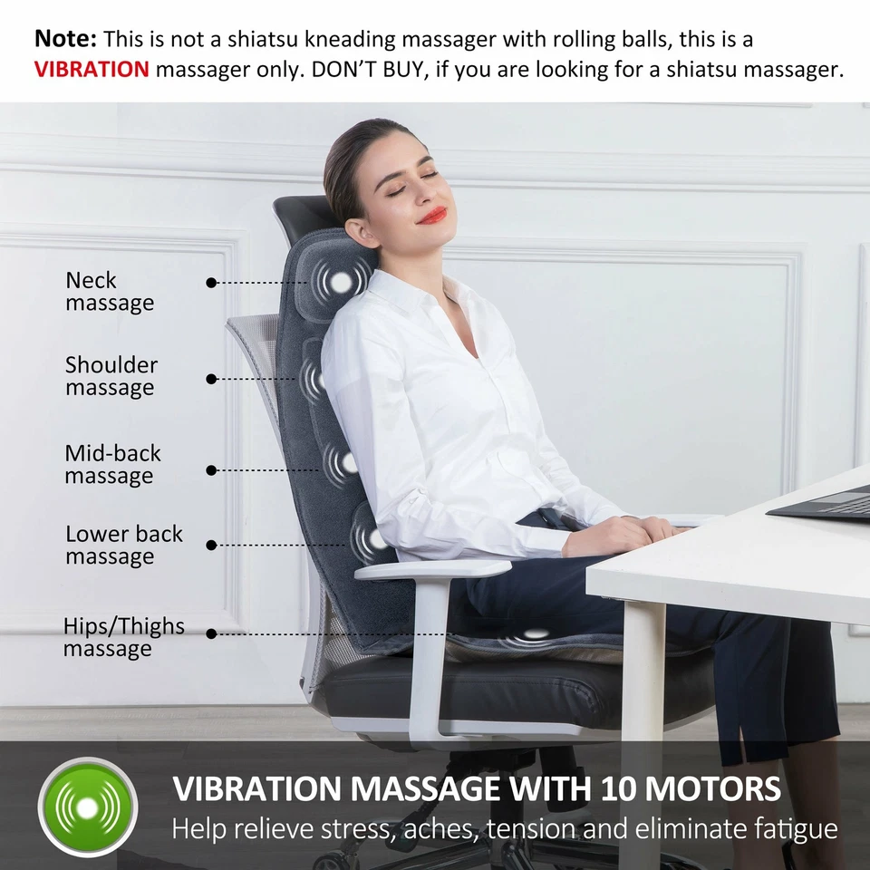 Snailax Back Massager Seat Cushion with Heat - Extra Memory Foam Support Pad - Image 3 of 4